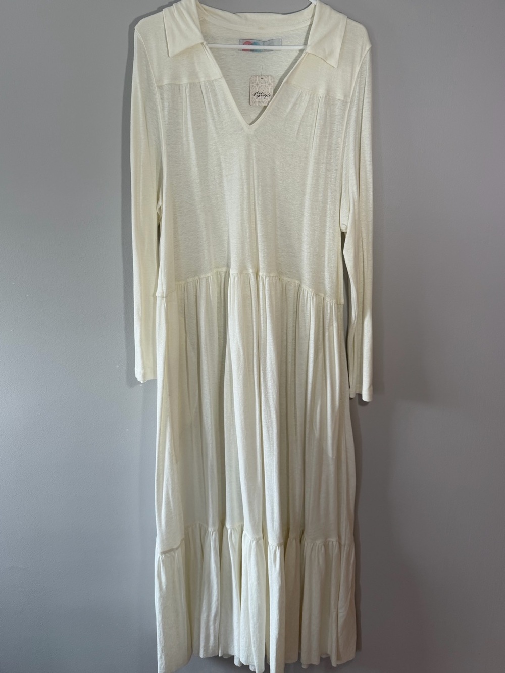 FP Beach Free People Ivory Collar Tiered Maxi Dress Sz S NWT